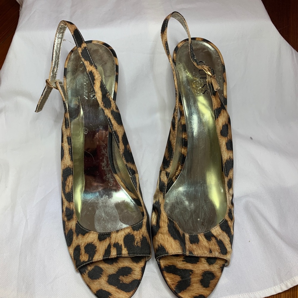 Guess Leopard-Print Open-Toe Slingbacks Size 9.5